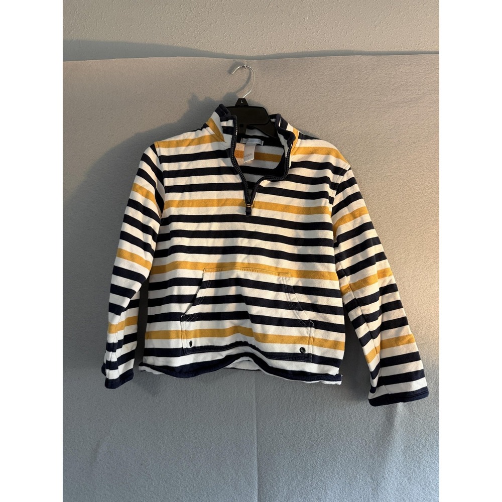 Janie And Jack Sweatshirt Kids 8 Striped‎ Yellow Navy 1/4 Zip Mock Neck Pullover